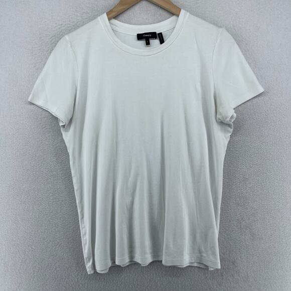 THEORY Top Womens L Johnna Classic Tee Crewneck Short Sleeve Pima Cotton White - Picture 1 of 11